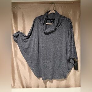 Plus Sz 1X Dolman Batwing Cowl Neck Navy Blue & White Sweater By No.11